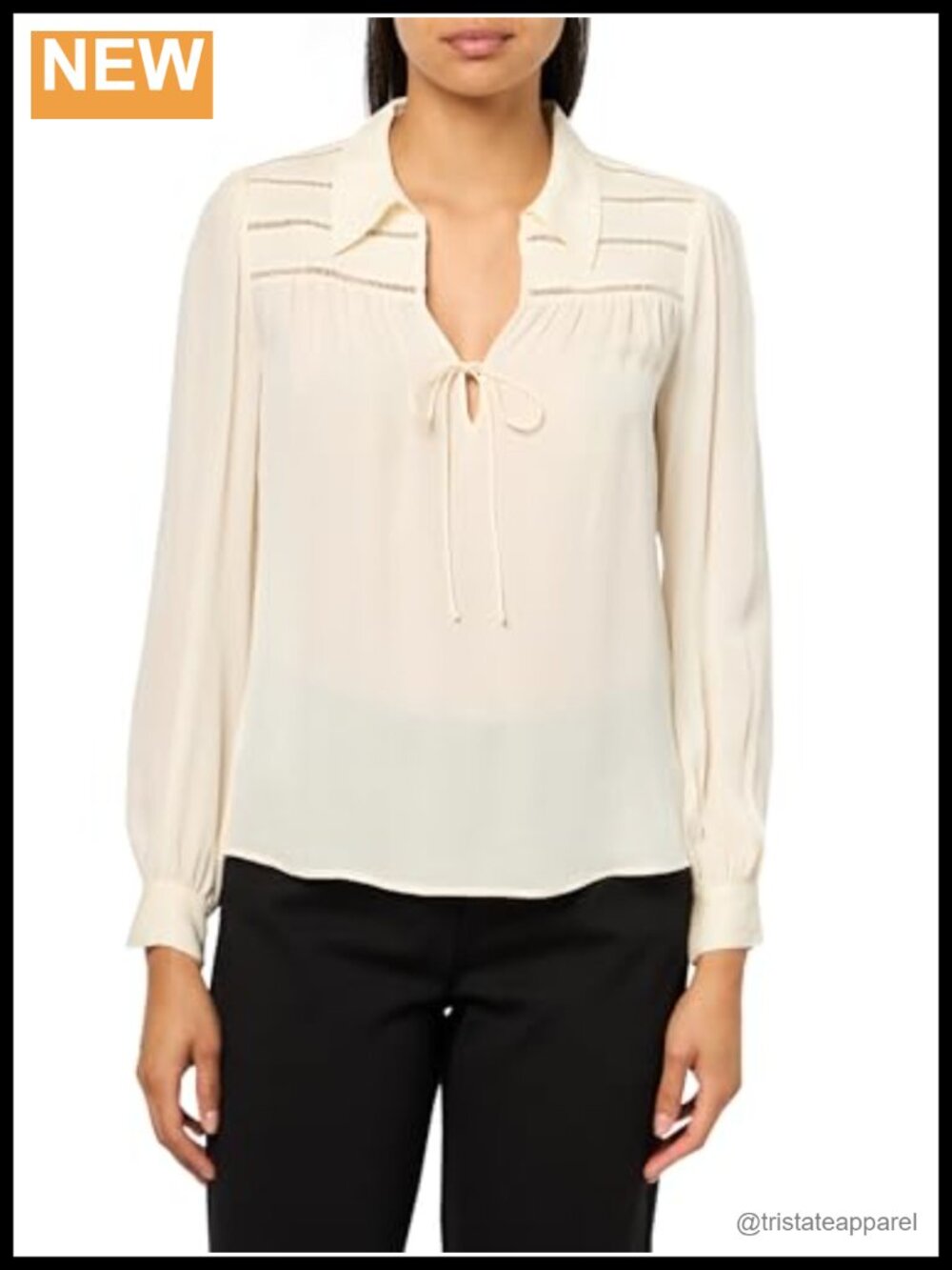 100% Silk Maternity Blouse, Long Sleeve Collared V-Neck